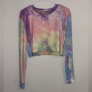 Ruby Lace Pastel Tie Dye Cropped Long Sleeve Sweatshirt - Size Small